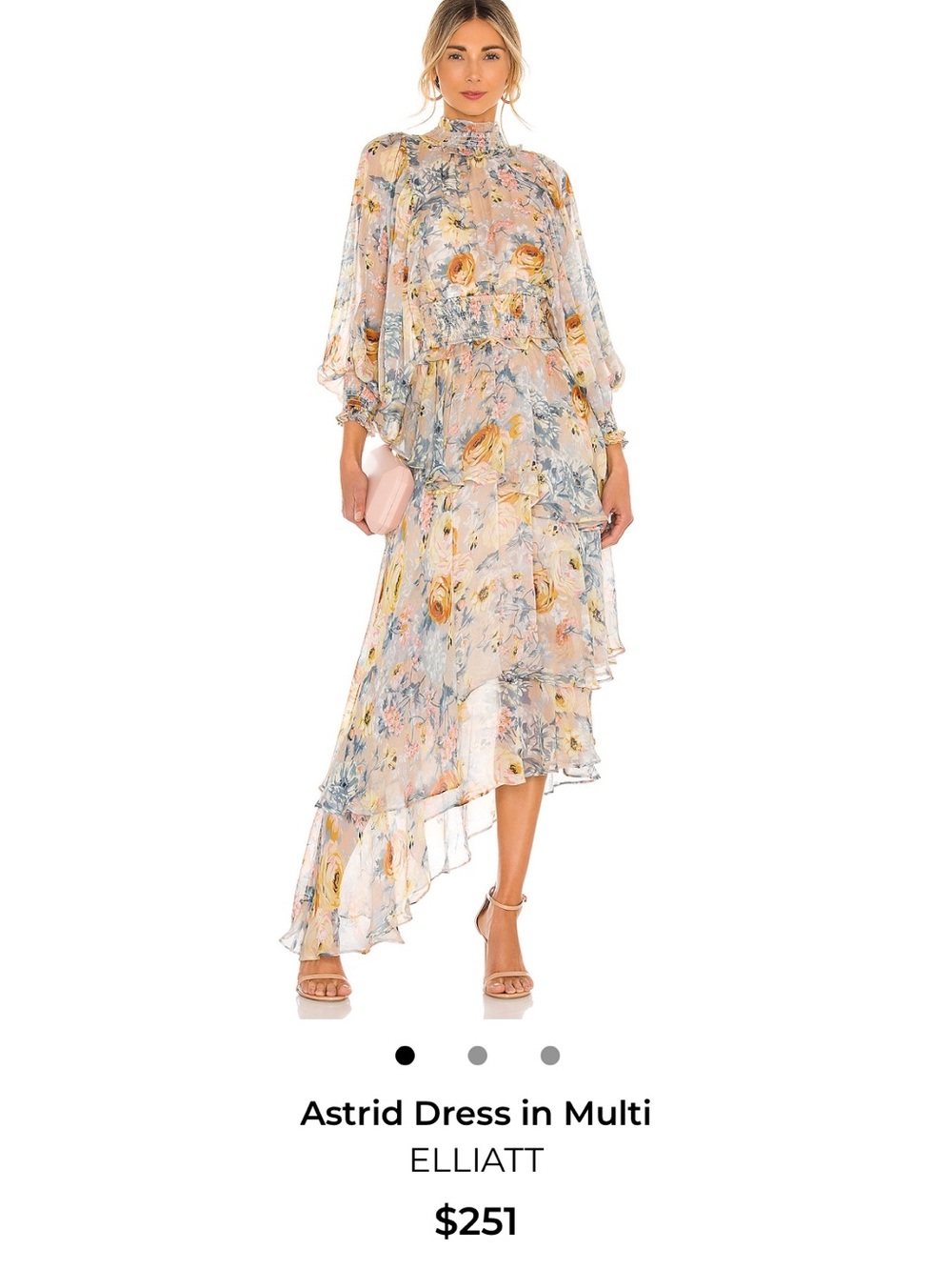 Elliatt Multi-Color Floral High-Neck Asymmetric Ruffle Dress